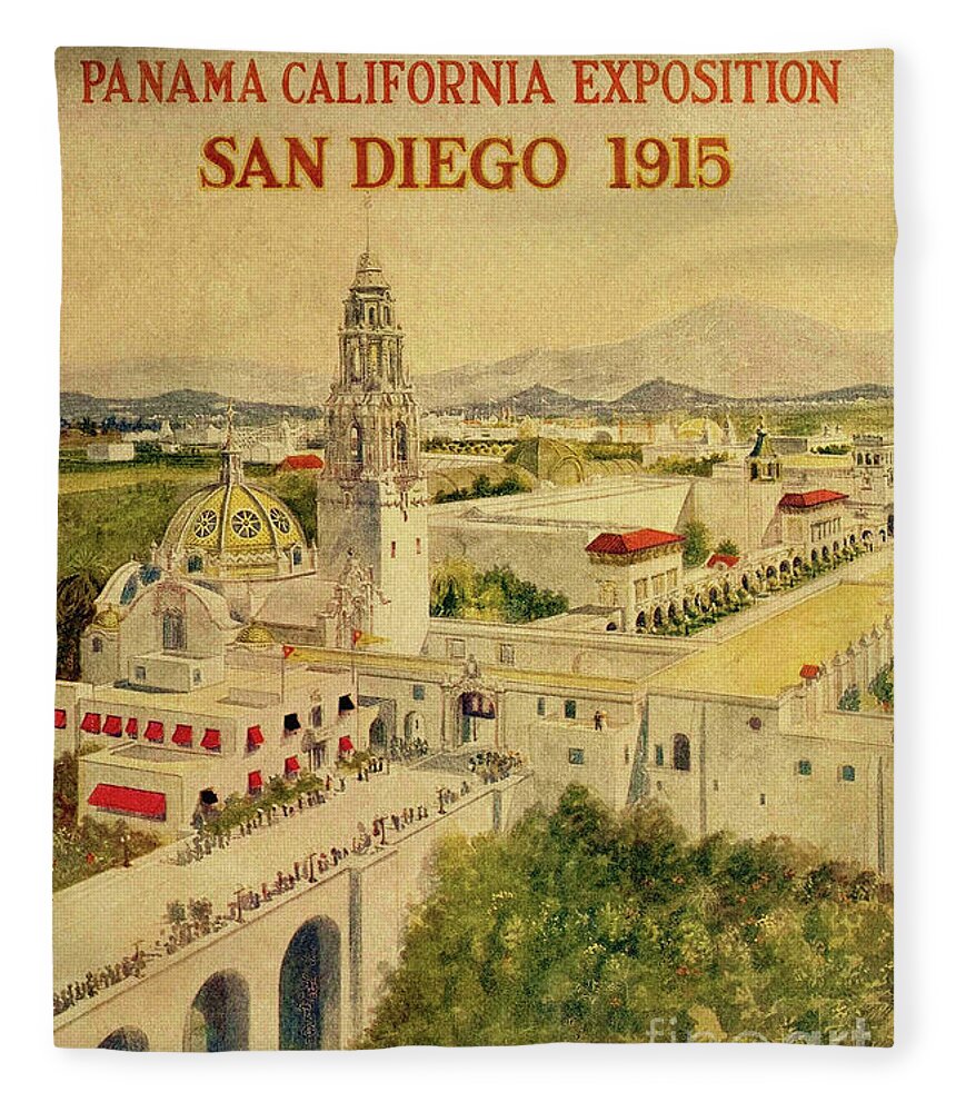 Vintage Fleece Blanket featuring the drawing 1915 Panama California Exposition by Heidi De Leeuw