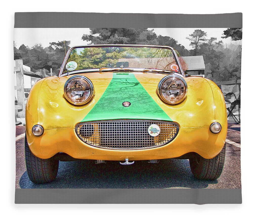 Car Fleece Blanket featuring the photograph 1961 Austin Healy Sprite smiling front end by Daniel Adams