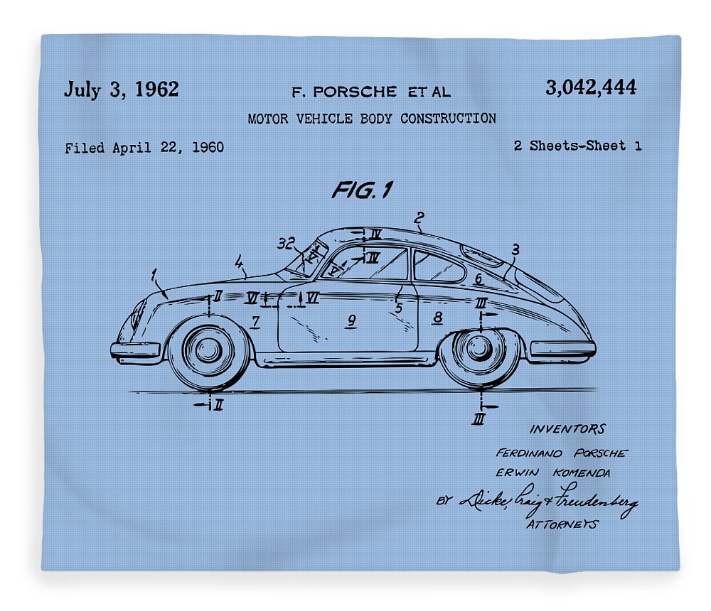 Porsche 356 Patent Print Fleece Blanket featuring the drawing 1962 Porsche 356 Speedster Patent Print Antique Paper by Greg Edwards