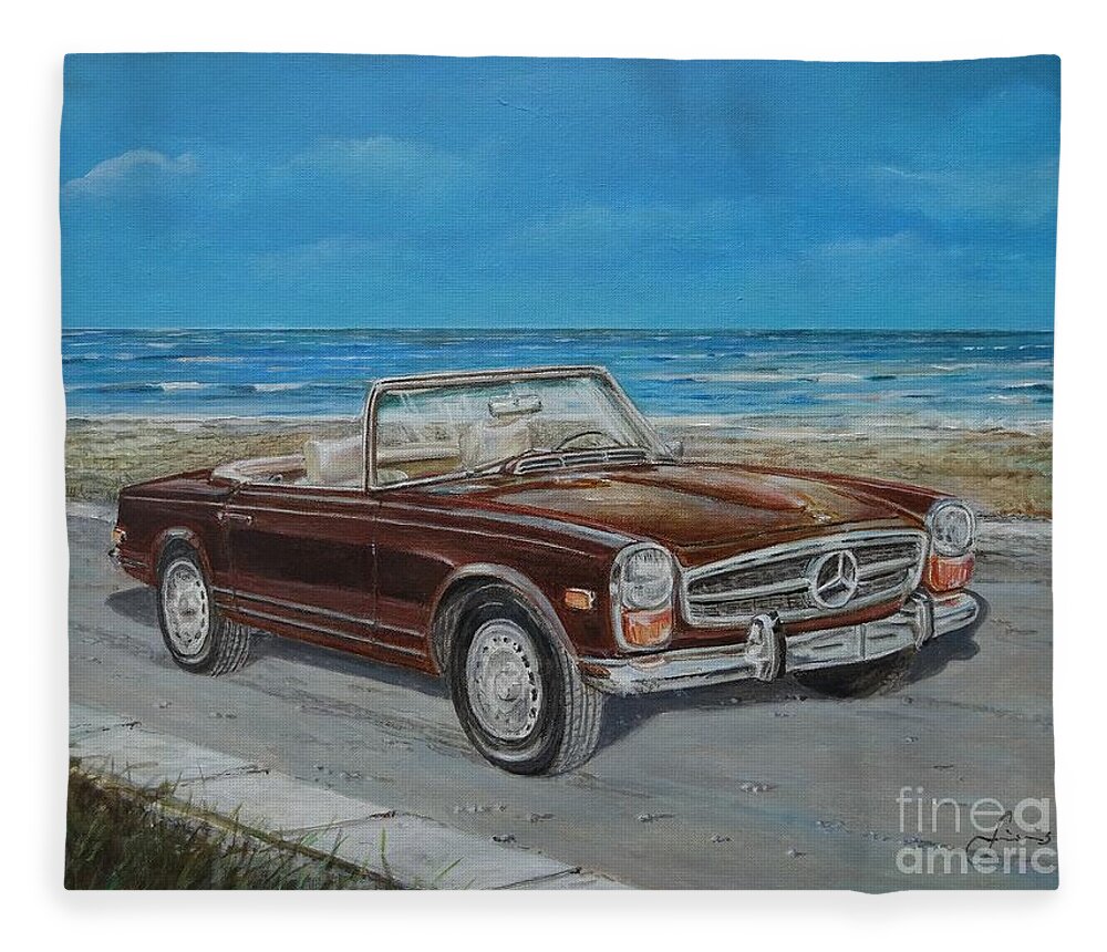 Clasic Cars Paintings Fleece Blanket featuring the painting 1970 Mercedes Benz 280 SL Pagoda by Sinisa Saratlic
