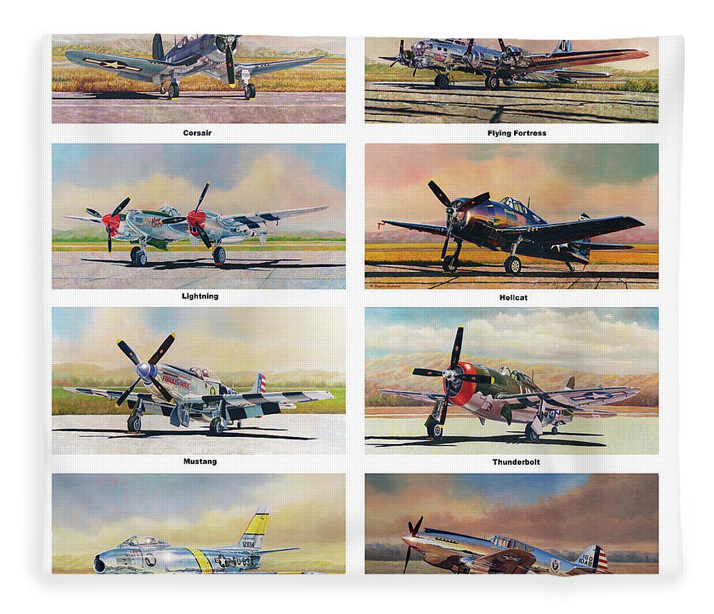 Aviation Fleece Blanket featuring the painting Airshow Warbirds #2 by Douglas Castleman
