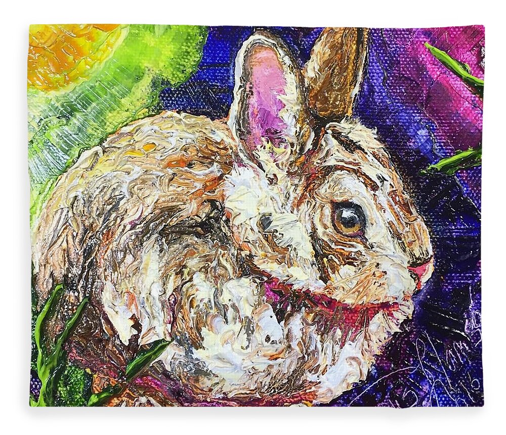 Paris Wyatt Llanso Fleece Blanket featuring the painting Bunny Rabbit #3 by Paris Wyatt Llanso