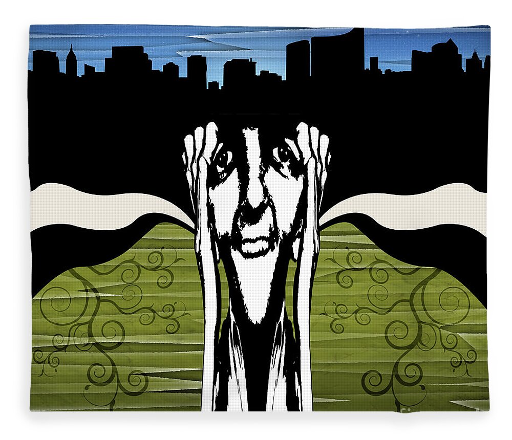 Face Fleece Blanket featuring the digital art City At Night by Phil Perkins