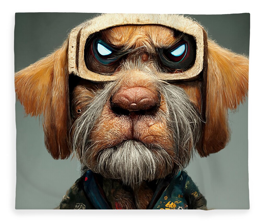 Cool Cartoon Old Warrior As A Dog  Realistic 6241641a 1b41 4aa6 B1ec E8a4615e4bed Fleece Blanket featuring the painting Cool Cartoon Old Warrior As A Dog  Realistic 6241641a 1b41 4aa6 B1ec E8a4615e4bed #2 by MotionAge Designs