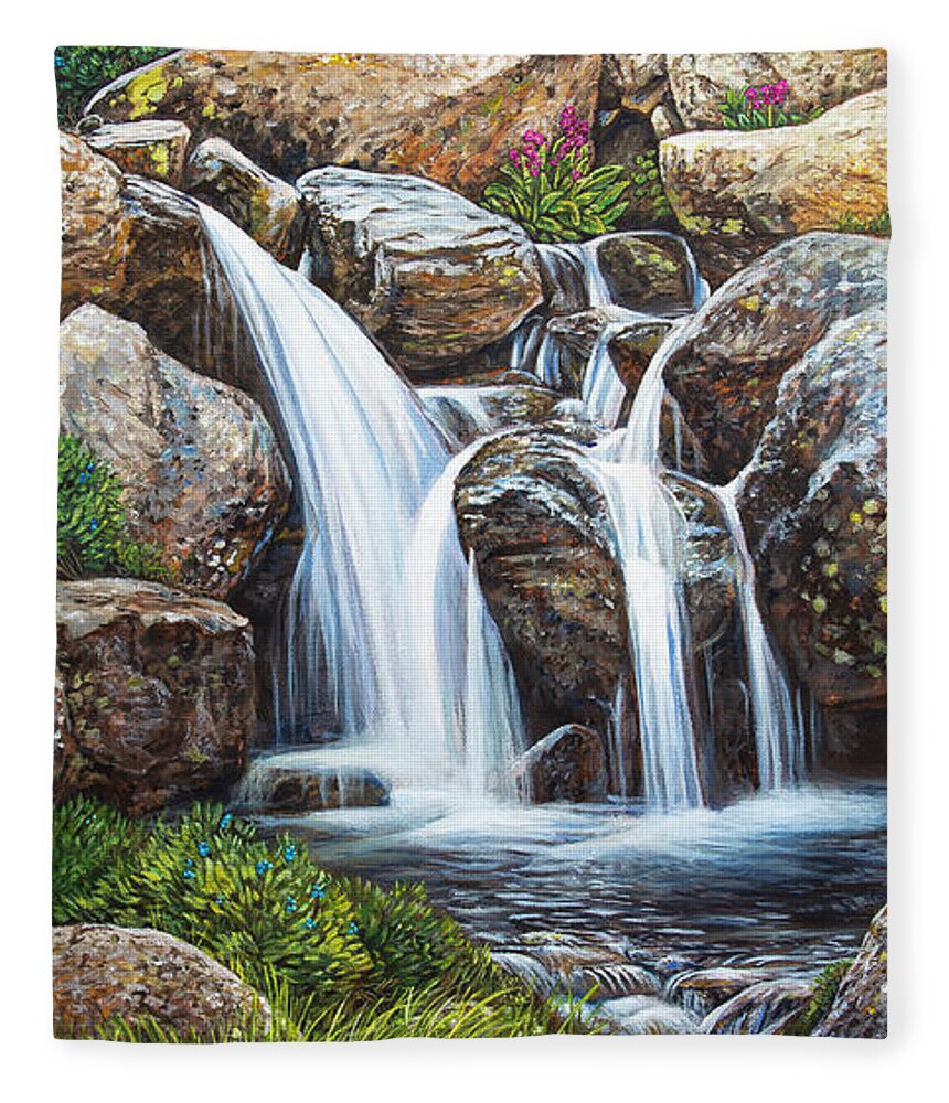 Waterfall Fleece Blanket featuring the painting Flowing by Aaron Spong