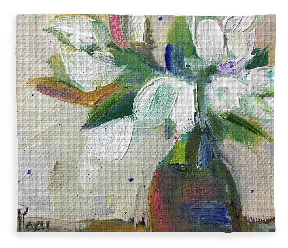 Gardenias Fleece Blanket featuring the painting Gardenias #2 by Roxy Rich