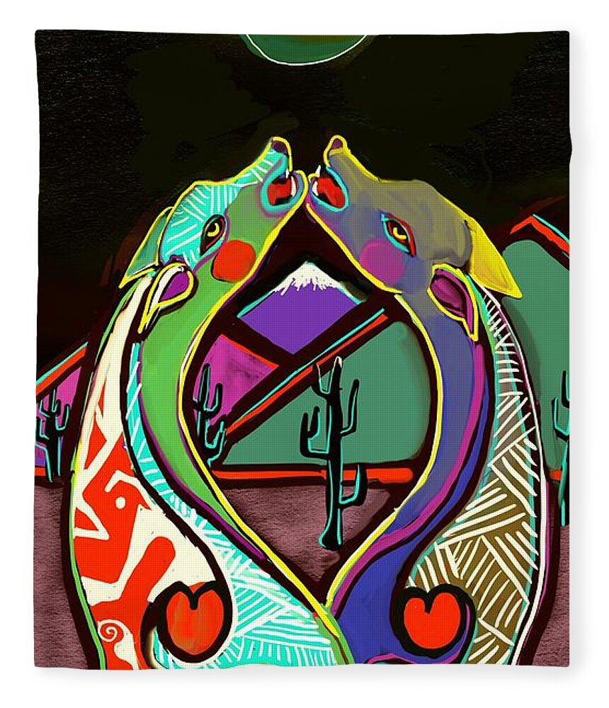 Coyote Moon Fleece Blanket featuring the digital art 2 Heart Moon by Hans Magden