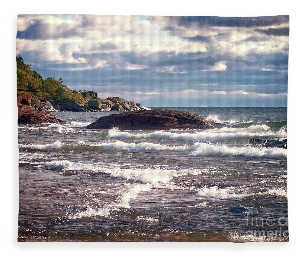 Marquette Fleece Blanket featuring the photograph Lake Superior Waves #2 by Phil Perkins