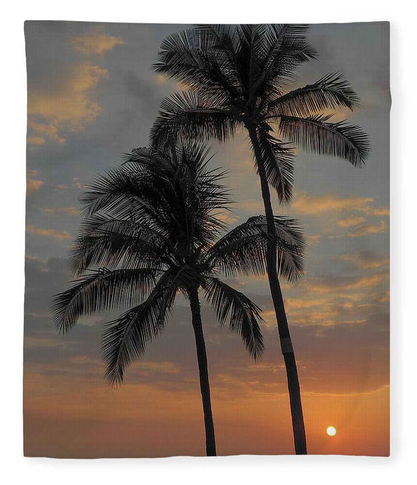 Kauai Fleece Blanket featuring the photograph Palm Tree Sunset. #2 by Doug Davidson