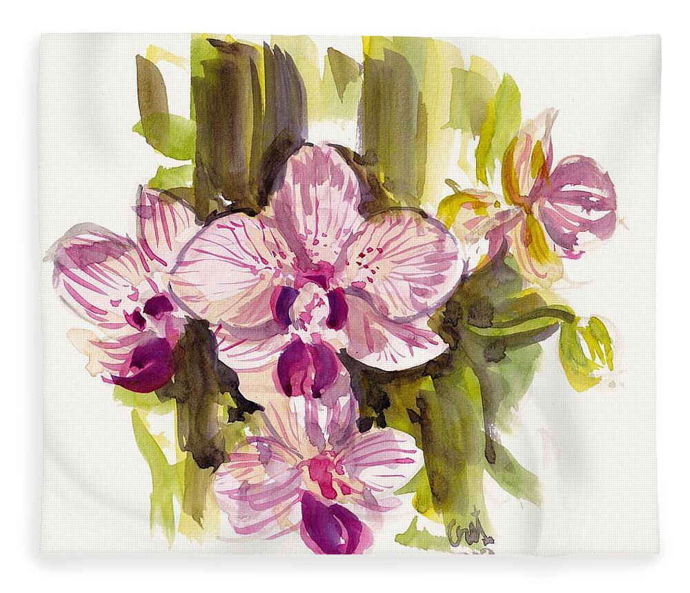 Flower Fleece Blanket featuring the painting Pink Orchids by George Cret