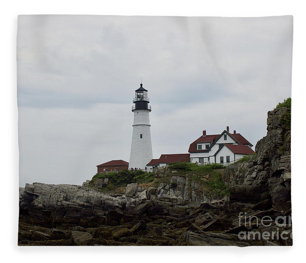  Fleece Blanket featuring the pyrography Portland Headlight #3 by Annamaria Frost