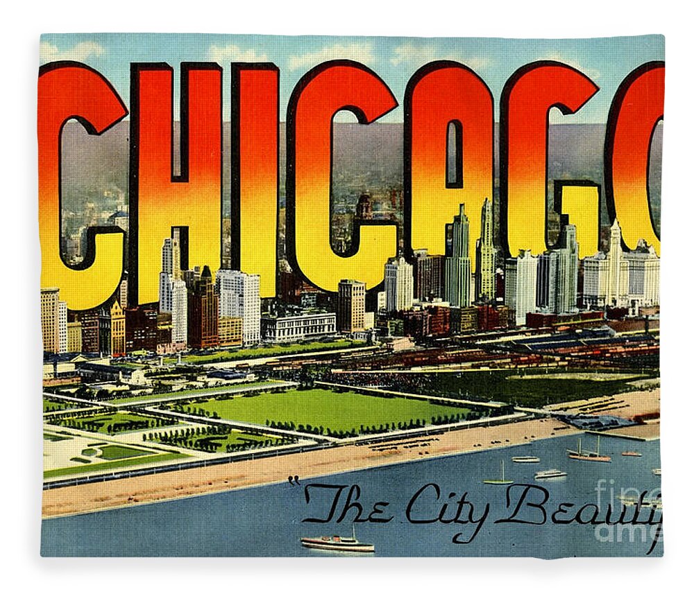 Retro Fleece Blanket featuring the photograph Retro Chicago Poster by Action