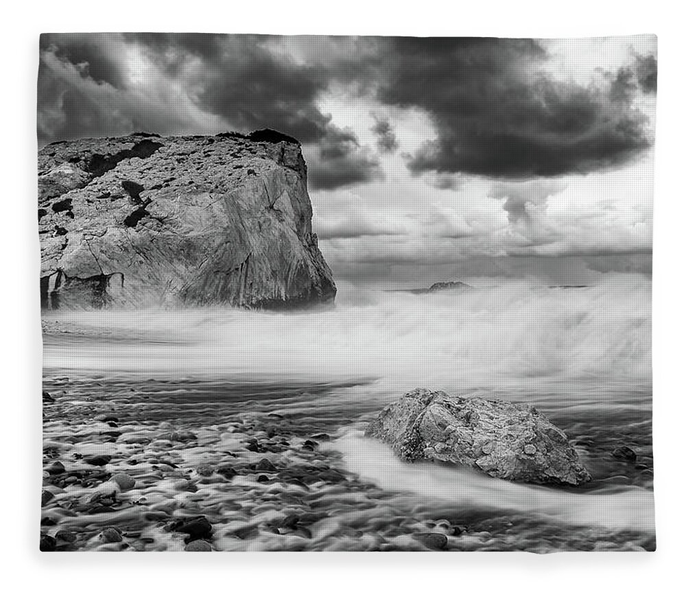 Seascape Fleece Blanket featuring the photograph Seascape with windy waves during stormy weather. by Michalakis Ppalis