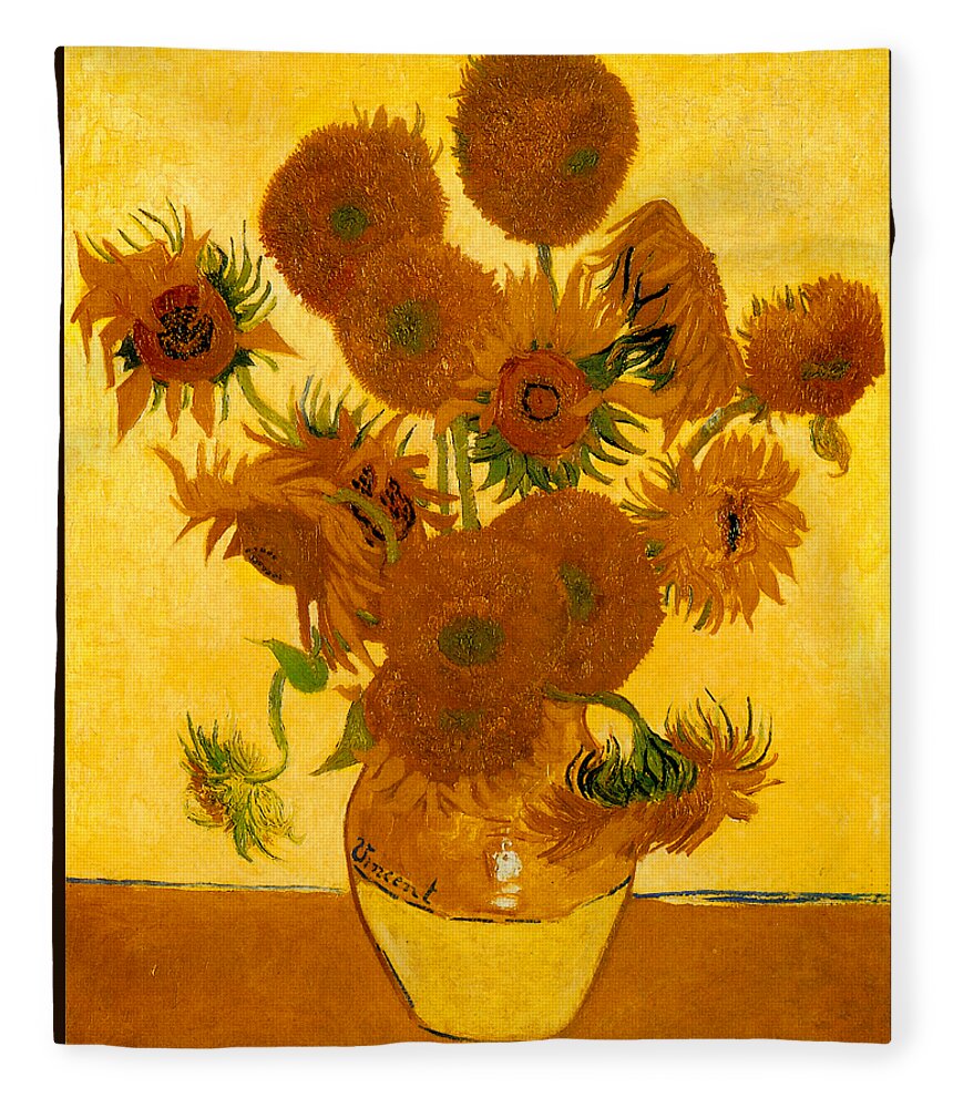 Van Gogh Fleece Blanket featuring the painting Sunflowers 1888 by Vincent van Gogh