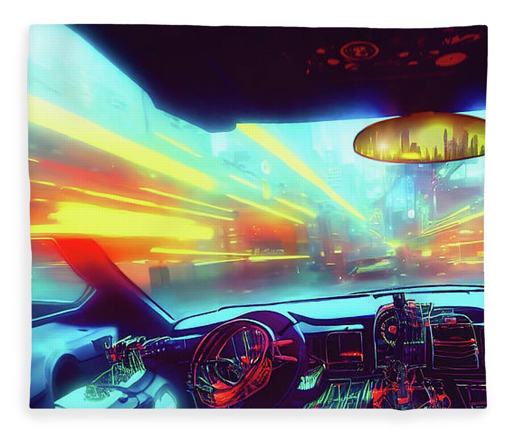 Ai Fleece Blanket featuring the digital art 2 Suns in my Rearview Mirror by Micah Offman