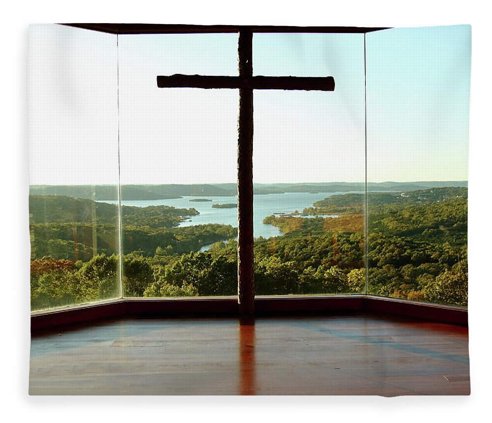 Table Rock Lake Fleece Blanket featuring the photograph Top of the Rock Stone Chapel by Lens Art Photography By Larry Trager