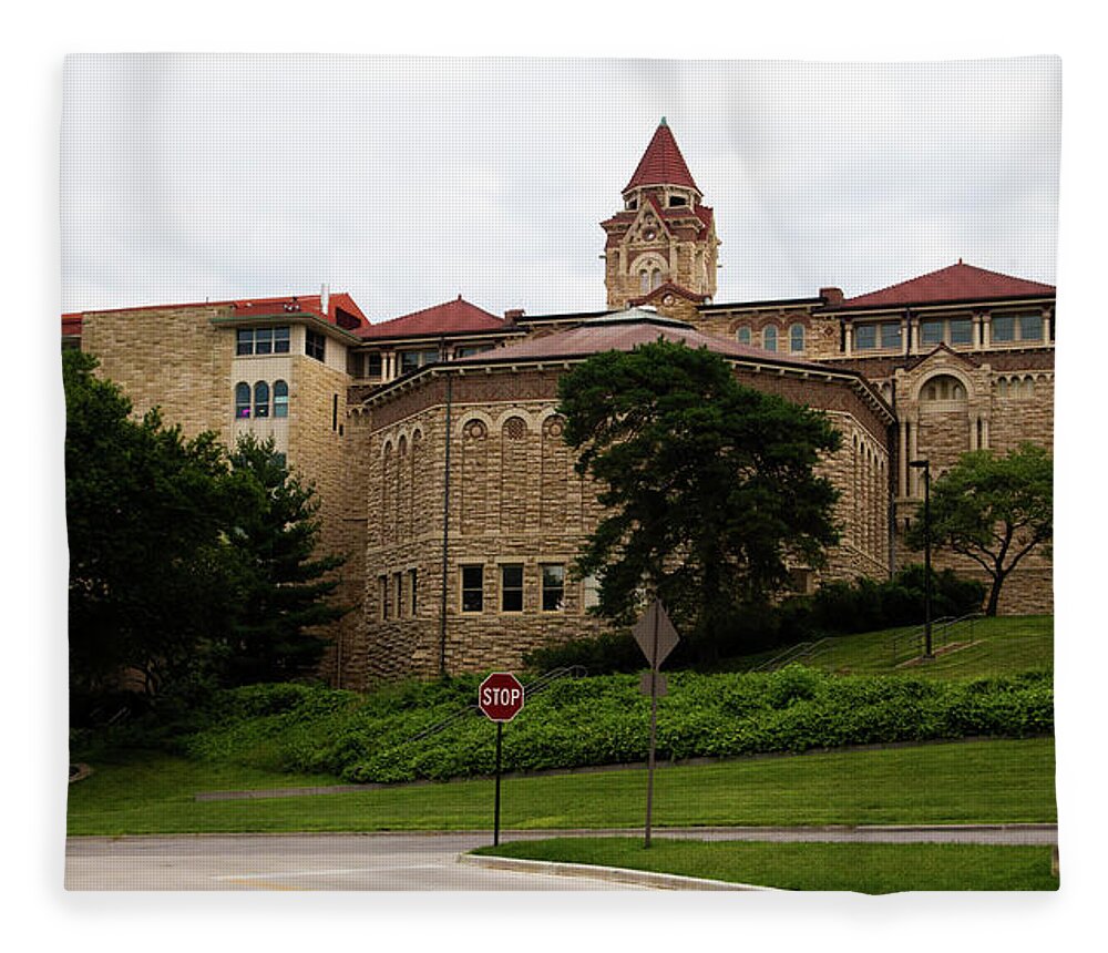 Kansas Jayhawks Fleece Blanket featuring the photograph Watson Library at University of Kansas by Eldon McGraw