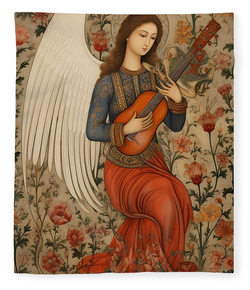 Angel Fleece Blanket featuring the painting A medieval islamic illuminated manuscript featu by Asar Studios #25 by Asar Studios