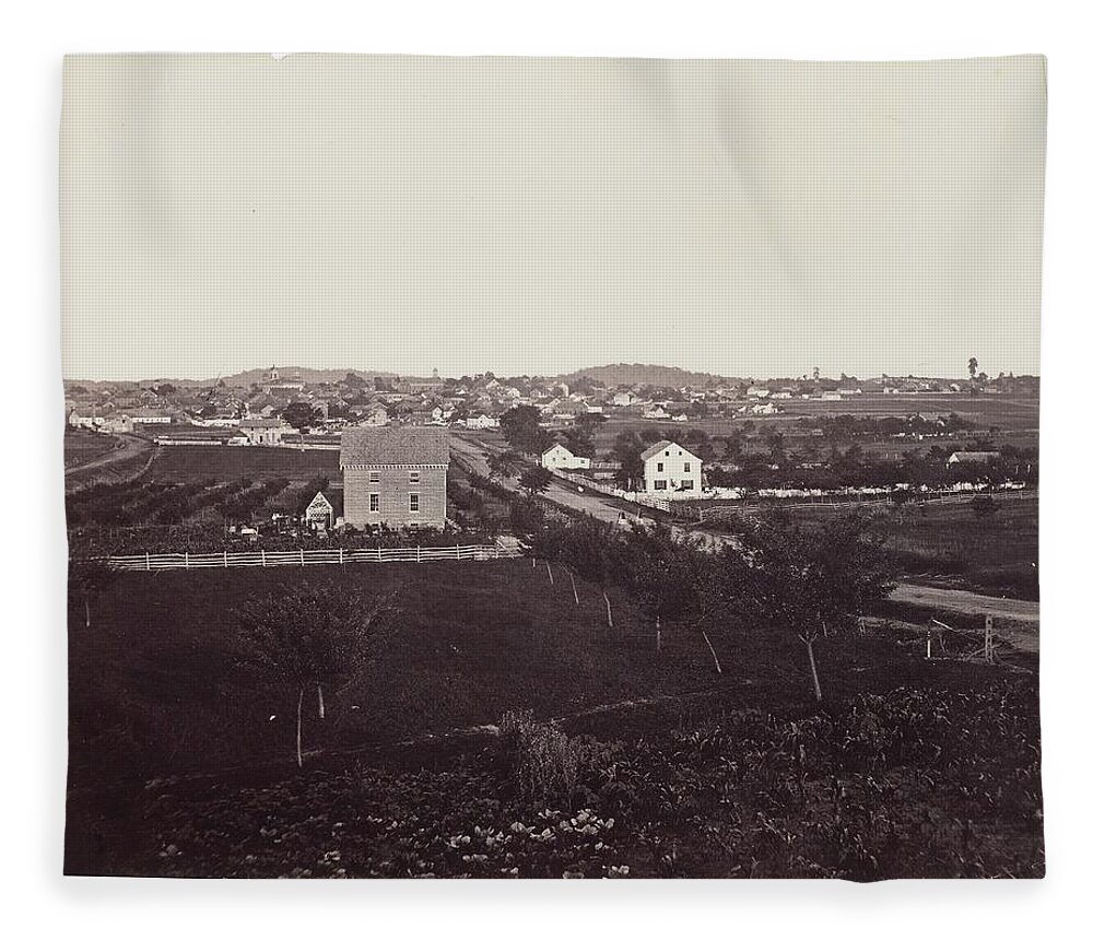 Formerly Attributed To Mathew B. Brady Wagon And Unidentified Union Army Tented Encampment In Distance Fleece Blanket featuring the painting formerly attributed to MATHEW B. BRADY Wagon and Unidentified Union Army Tented Encampment in Distan by MotionAge Designs