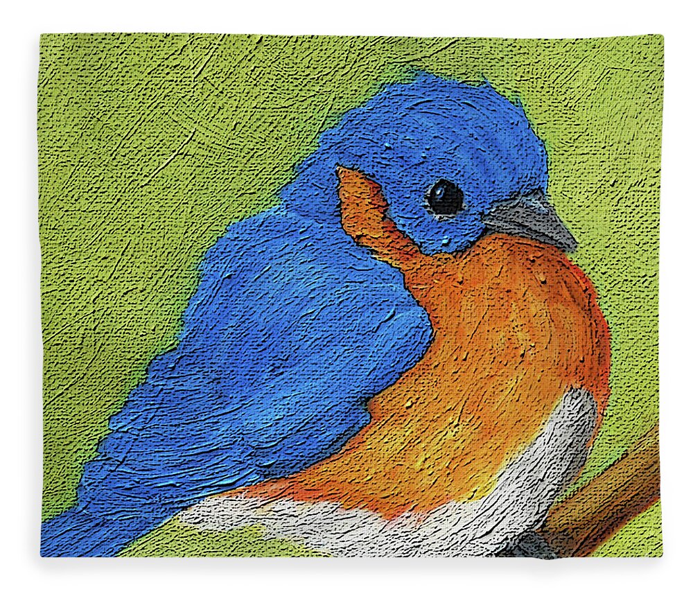Blue Bird Fleece Blanket featuring the painting 28 Blue Bird by Victoria Page