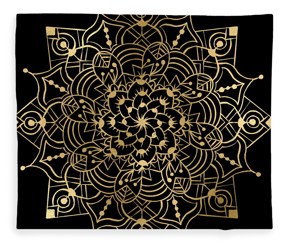 Mandala Fleece Blanket featuring the digital art Golden Mandala #3 by Sambel Pedes