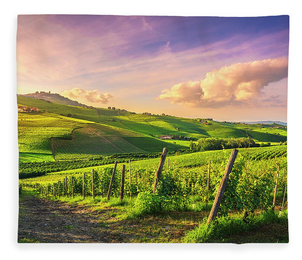 Vineyards Fleece Blanket featuring the photograph Langhe vineyards view, Barolo and La Morra, Piedmont, Italy Euro by Stefano Orazzini
