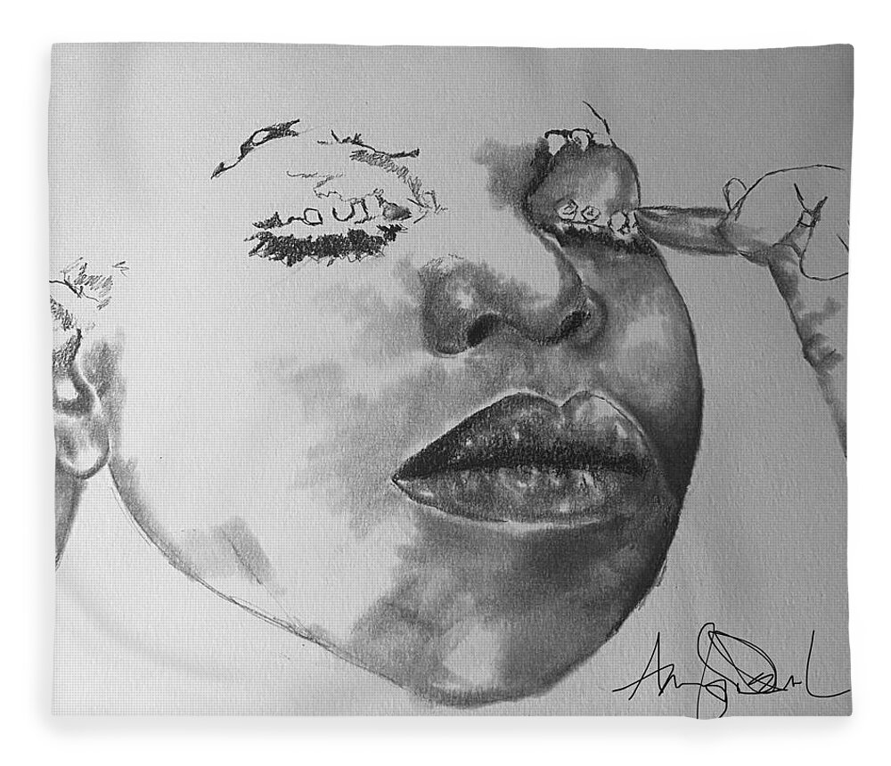  Fleece Blanket featuring the drawing Nina #3 by Angie ONeal