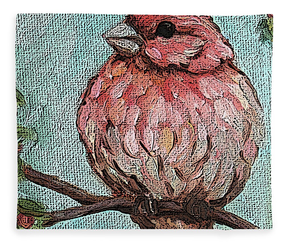 House Finch Fleece Blanket featuring the painting 35 House Finch by Victoria Page