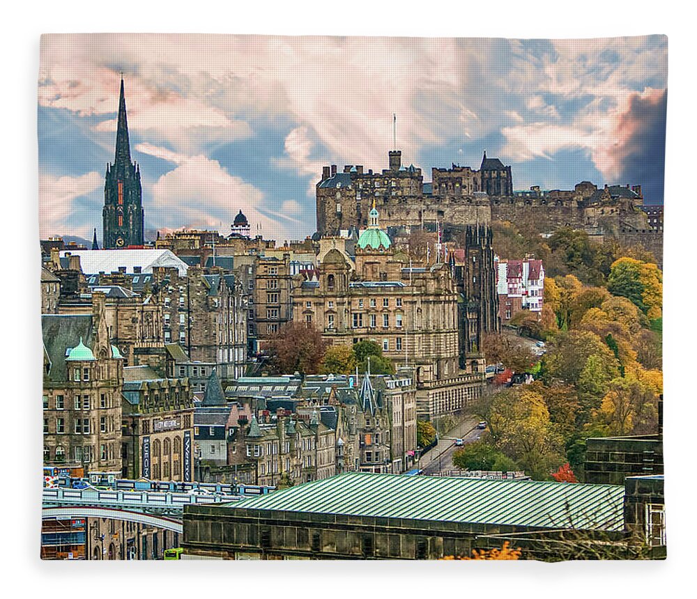 City Of Edinburgh Fleece Blanket featuring the digital art City of Edinburgh Scotland by SnapHappy Photos