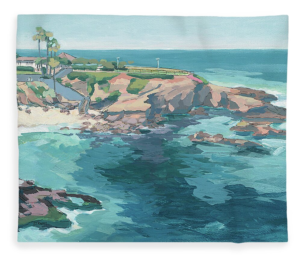 La Jolla Cove Fleece Blanket featuring the painting La Jolla Cove - San Diego, California #3 by Paul Strahm