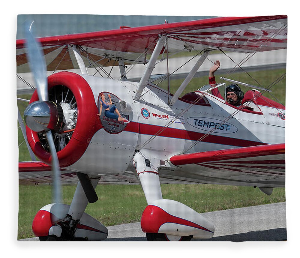 Red Fleece Blanket featuring the photograph Red and White Airplane by Carolyn Hutchins