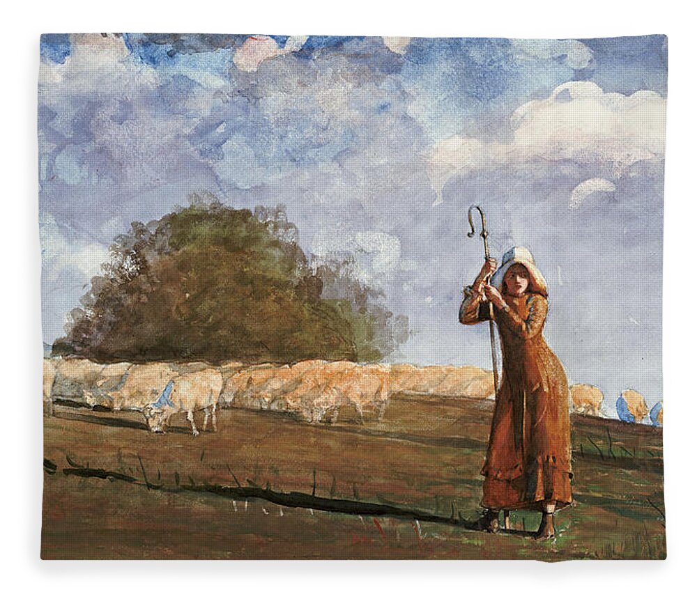 Winslow Fleece Blanket featuring the painting The Young Shepherdess by Winslow Homer
