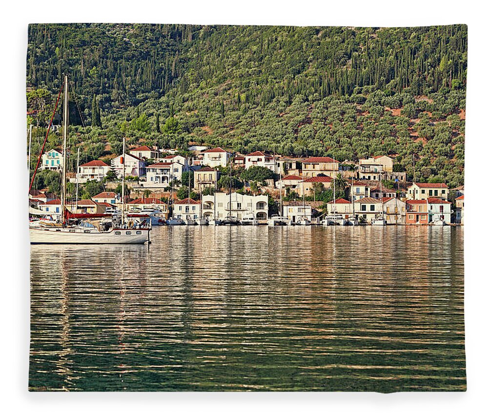 Vathi Fleece Blanket featuring the photograph Vathy in Ithaki island, Greece #4 by Constantinos Iliopoulos