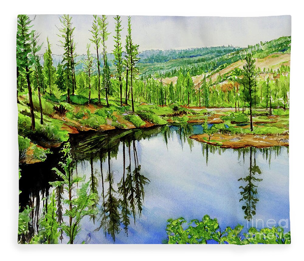 Placer Arts Fleece Blanket featuring the painting #439 Reflection #439 by William Lum