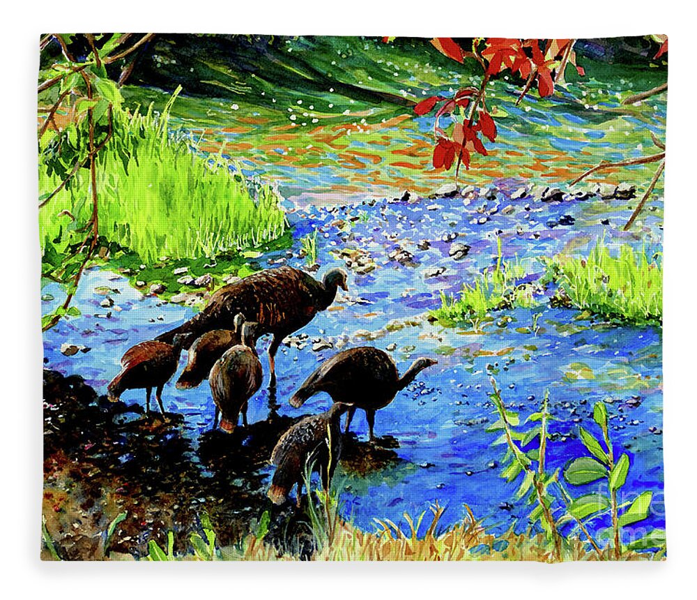 Placer Arts Fleece Blanket featuring the painting #493 Turkeys #493 by William Lum