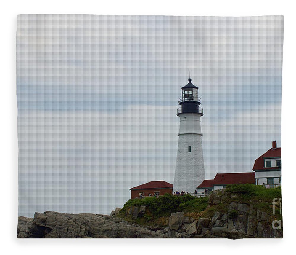  Fleece Blanket featuring the pyrography Portland Headlight by Annamaria Frost