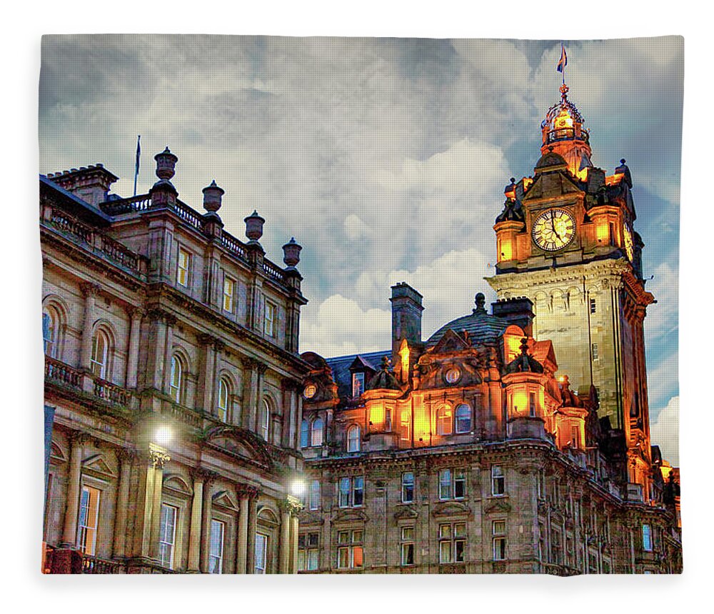 City Of Edinburgh Scotland Fleece Blanket featuring the digital art City of Edinburgh Scotland by SnapHappy Photos