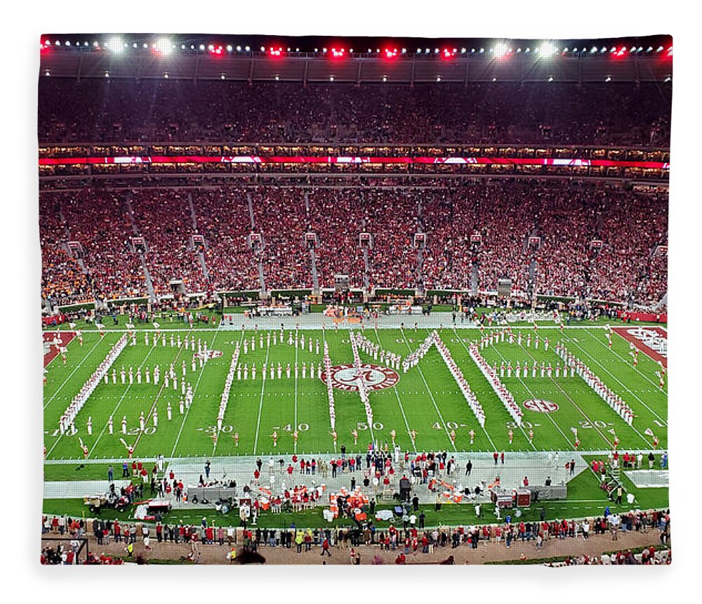Gameday Fleece Blanket featuring the photograph Night Panorama Bryant-Denny Stadium by Kenny Glover