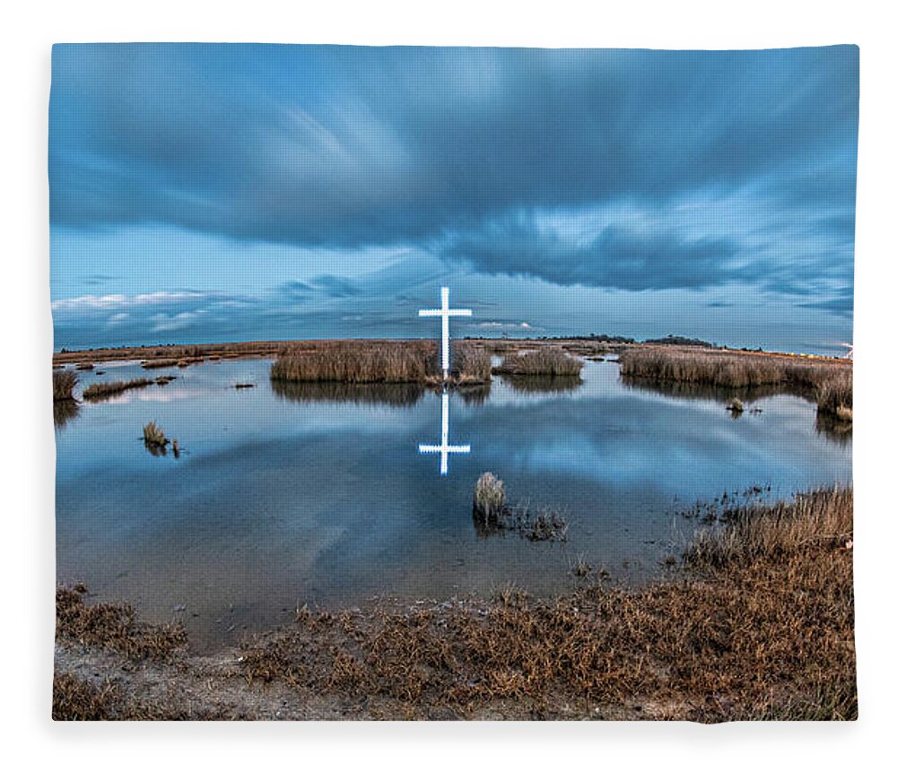 Poquoson Fleece Blanket featuring the photograph Poquoson Marsh Cross #8 by Jerry Gammon