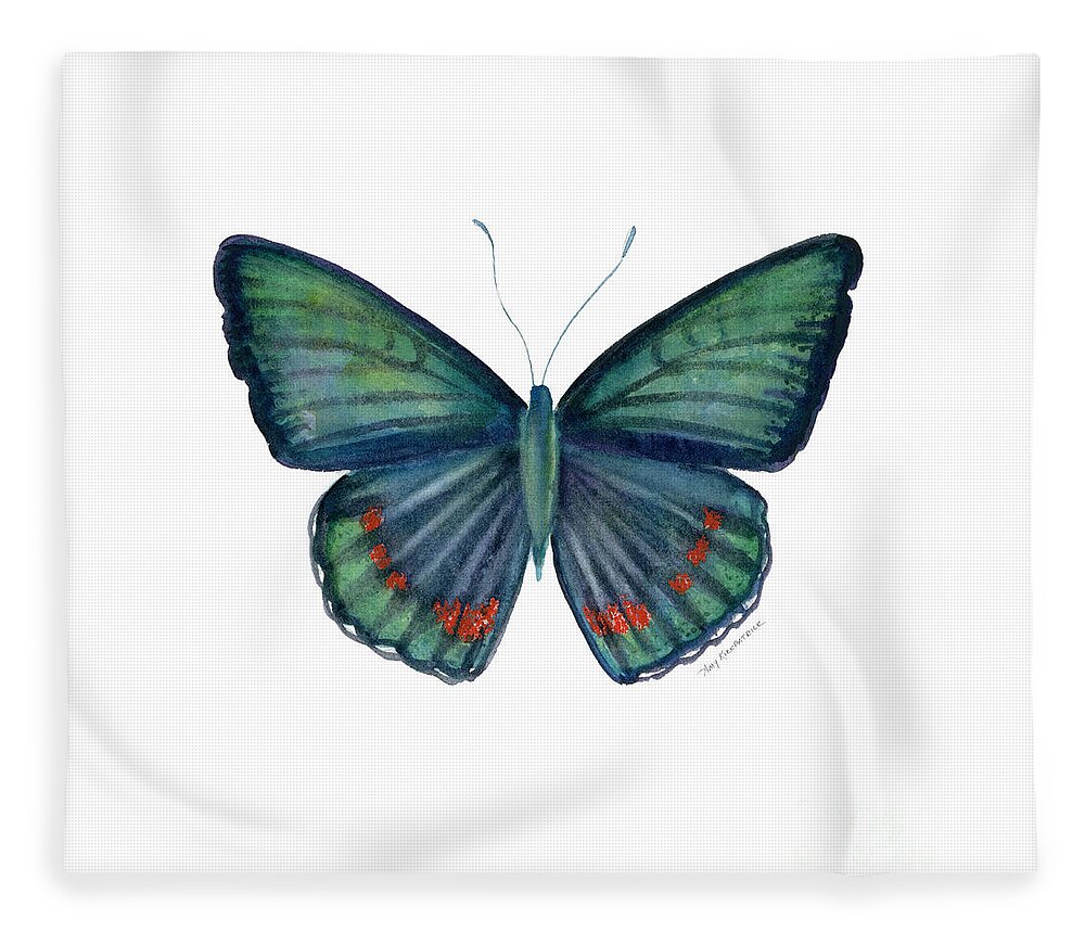 Teal Green Butterfly Fleece Blanket featuring the painting 82 Bellona Butterfly by Amy Kirkpatrick