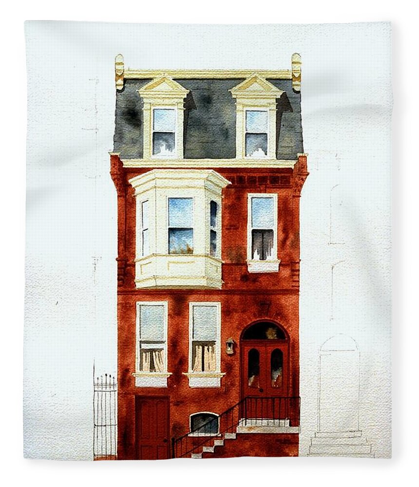 Watercolor Fleece Blanket featuring the painting 824 Jefferson St. by William Renzulli