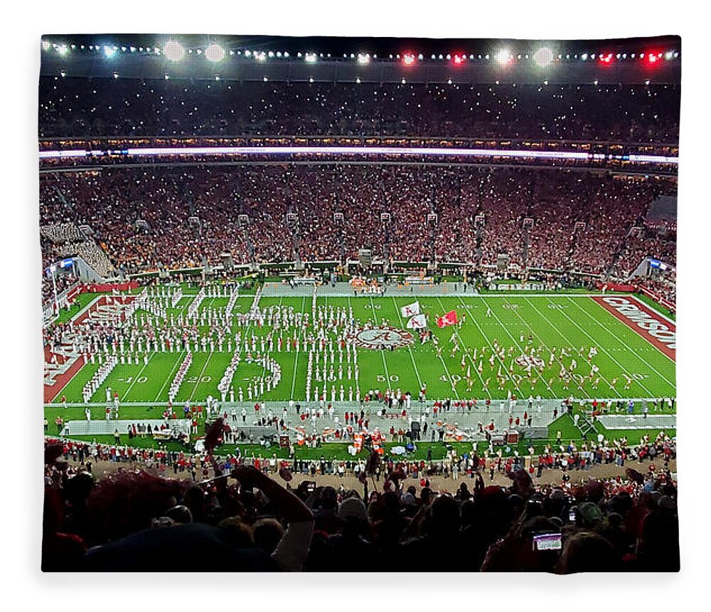 Gameday Fleece Blanket featuring the photograph Night Panorama Bryant-Denny Stadium #10 by Kenny Glover