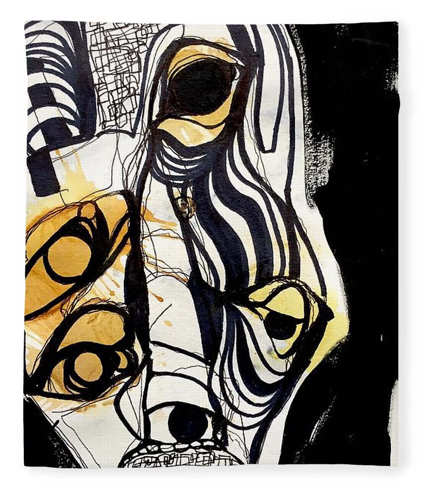 Contemporary Art Fleece Blanket featuring the drawing Untitled #9 by Jeremiah Ray