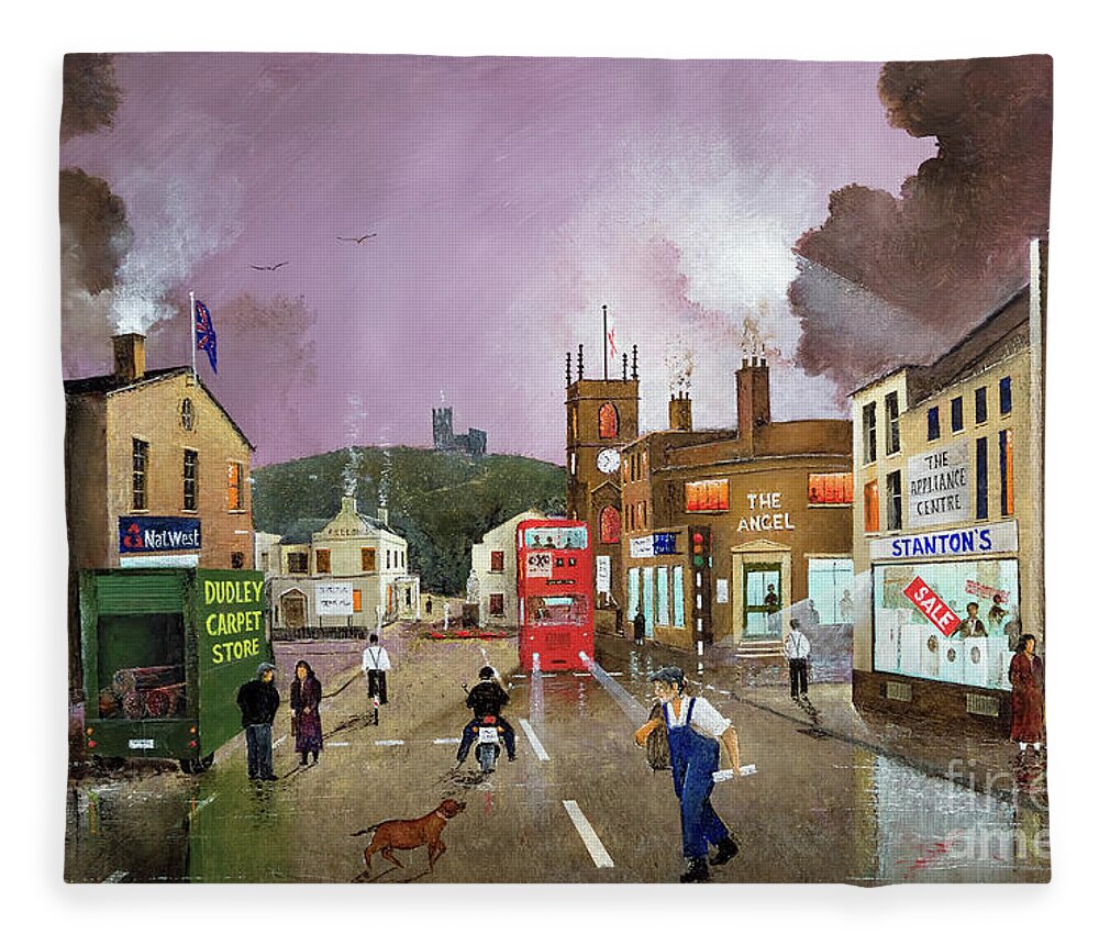 England Fleece Blanket featuring the painting Castle Street, Dudley - England by Ken Wood
