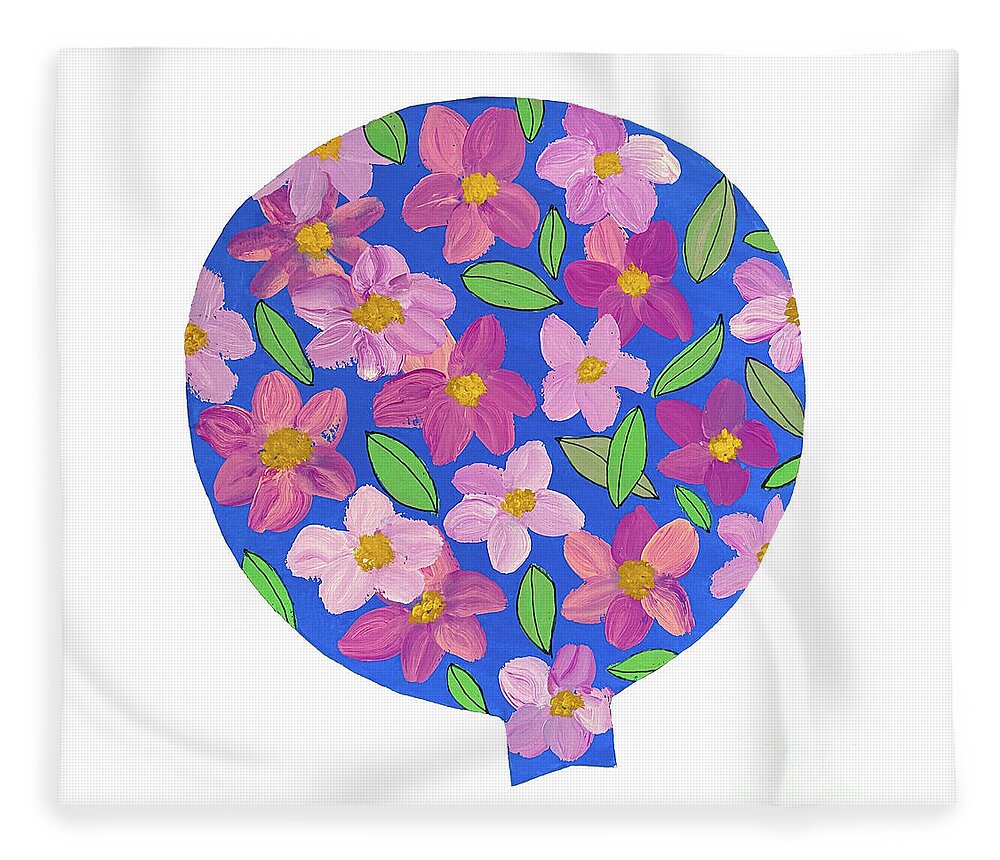 Floral Fleece Blanket featuring the mixed media A Balloon with Flowers by Lisa Neuman