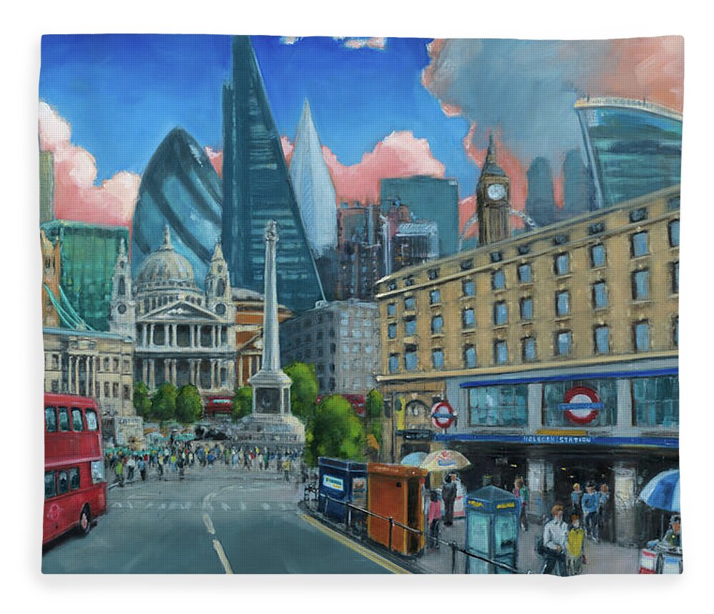 London Fleece Blanket featuring the painting A Bit of London - Featuring Holborn Station by Robert Reeves