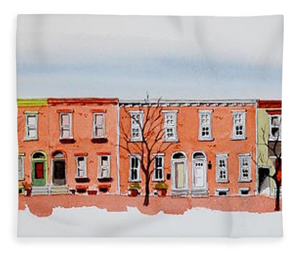 Watercolor Fleece Blanket featuring the painting A bit of Scott Street 7x30 by William Renzulli