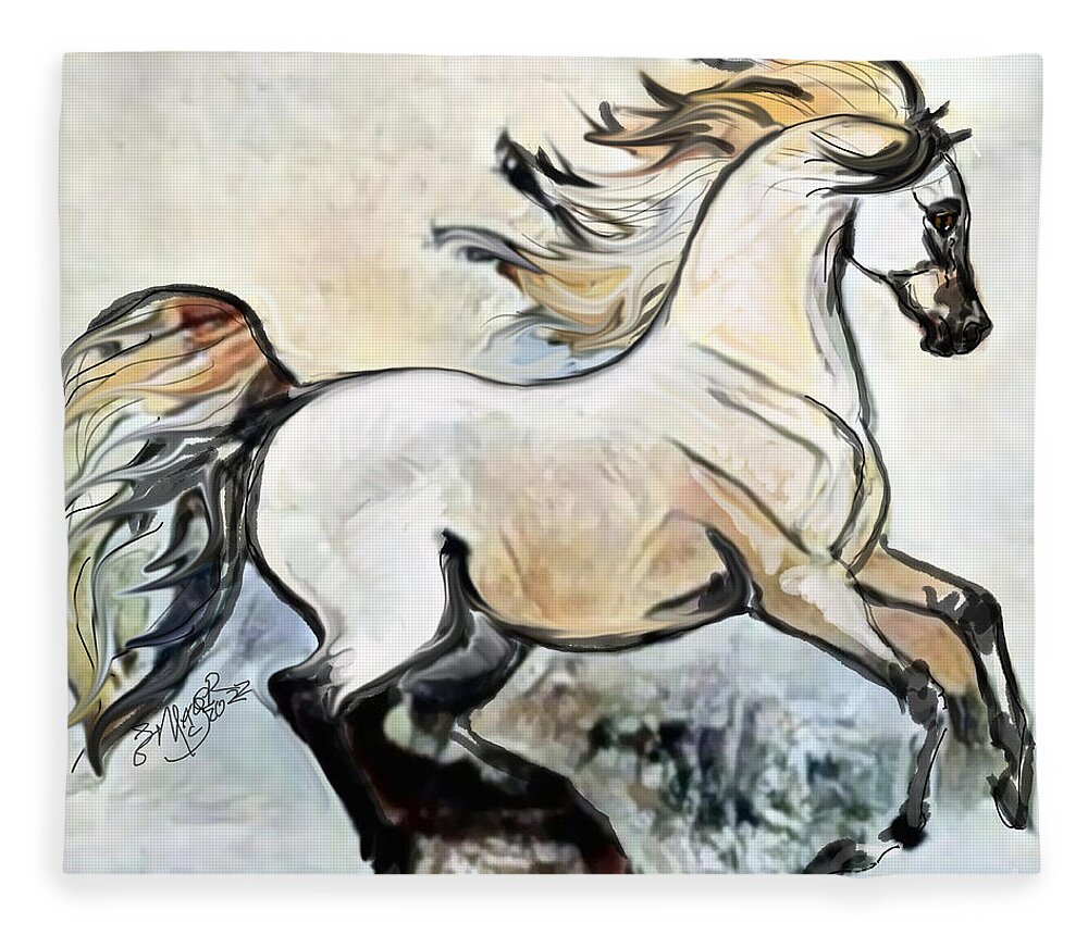 Equestrian Art Fleece Blanket featuring the digital art A Cantering Horse 002 by Stacey Mayer