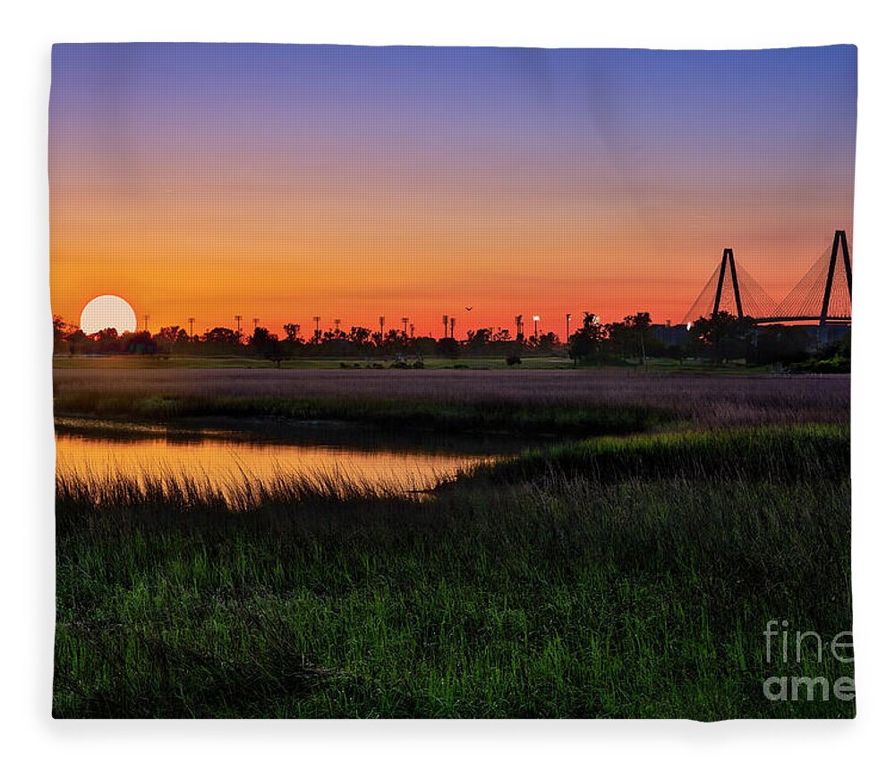 Shem Creek Fleece Blanket featuring the photograph A Charleston Sunset by Shelia Hunt