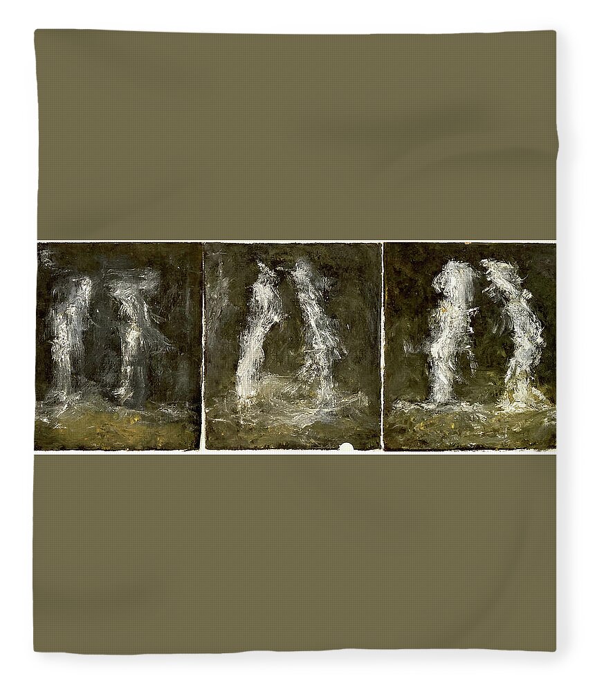 Triptychon Fleece Blanket featuring the painting A conversation Triptychon by David Euler